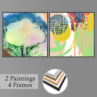 Modern Wall Paintings Set with Frame Options 3D model image 1 