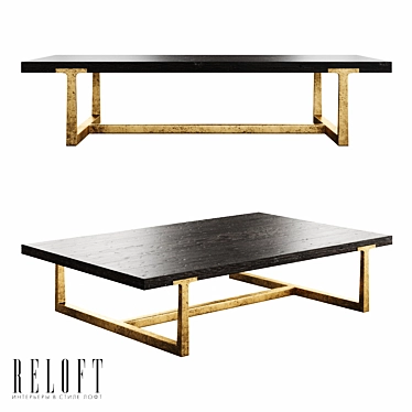 Rectangular coffee table T-BRACE in oak wood with metal legs