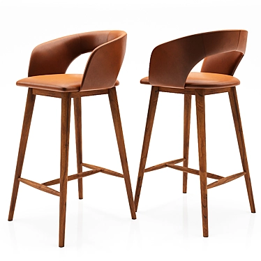 Rustic Upholstered Wooden Bar Stool 3D model image 1 