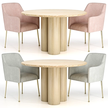 Luxury Velvet Elowen Armchair & Travertine Table Set 3D model image 1 