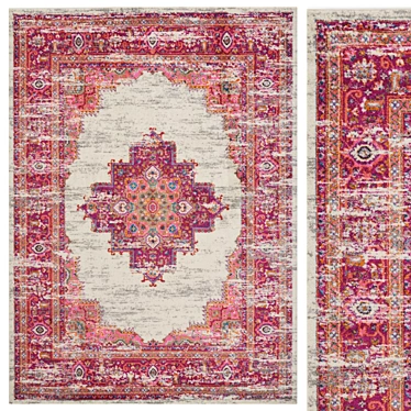 Vintage Bordered Ivory/Fuchsia Rug 3D model image 1 