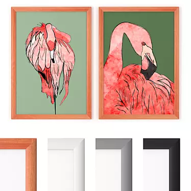 Lively Flamingo Painting - Frame Mj01 3D model image 1 