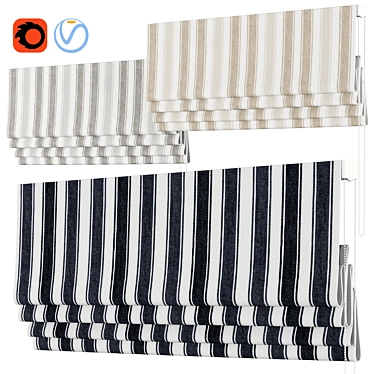 Elegant Stripe Roman Curtains 3D model image 1 