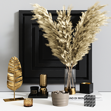 Pampa Grass Vase Decor Set 3D model image 1 