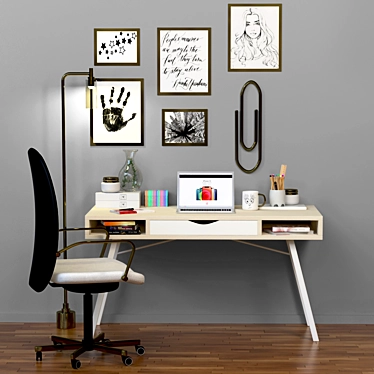Modern Office Essentials: Table, Chair & Stationery 3D model image 1 
