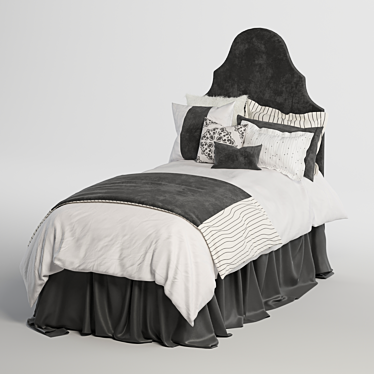 Ivory & Grey Velvet Bed Set 3D model image 1 