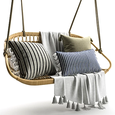 Scandi-Inspired Hanging Rattan Bench 3D model image 1 