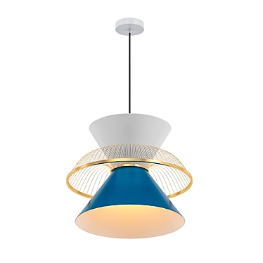 Bamboo-Woven Pendant Light with Blue + White Metal Finish 3D model image 1 