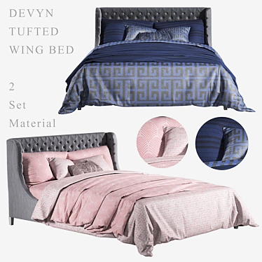 Luxury Devyn Tufted Wing Bed 3D model image 1 