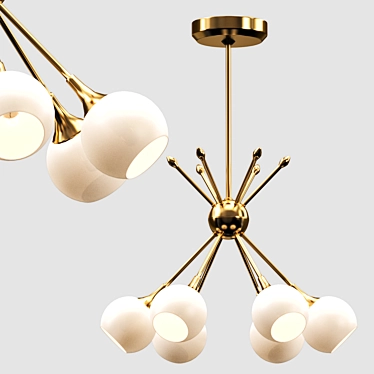 Sleek Modern Chandelier in Golden Brass 3D model image 1 