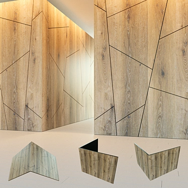 Elegant Wooden Corner Wall Panel 3D model image 1 