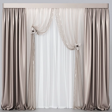 Elegant Lace Curtain with Customizable Color & Transparency 3D model image 1 