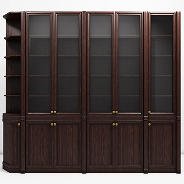 Classic Wooden Bookcase with Glass Showcase 3D model image 1 