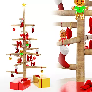 Rustic Wood Christmas Tree Set 3D model image 1 