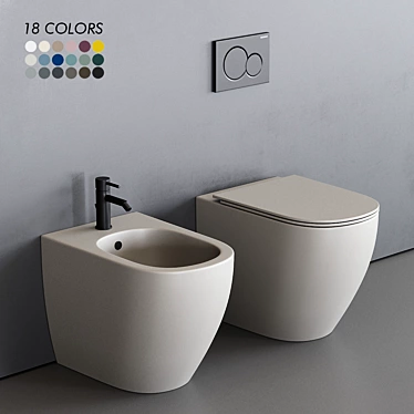 Nic Design Pin WC Set: Modern, Ceramic Toilet and Floor Bidet 3D model image 1 