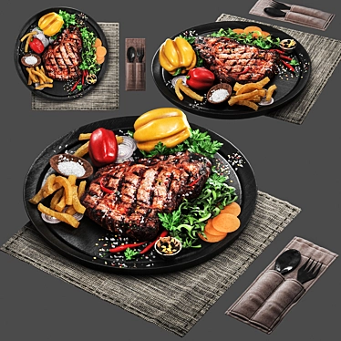 Juicy Meat Steak with Vegetables 3D model image 1 