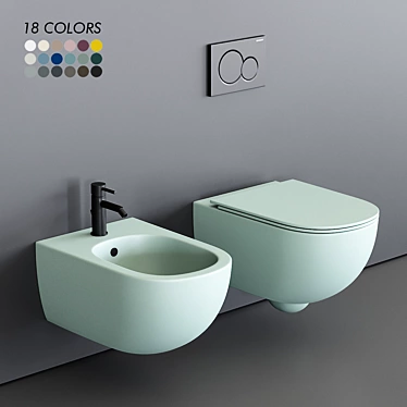 Pin Wall-Hung WC & Bidet Set 3D model image 1 