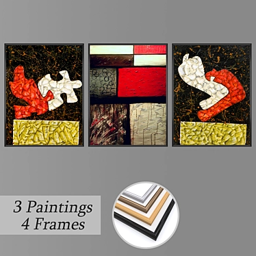 Modern Art Set: 3 Paintings with 4 Frames 3D model image 1 