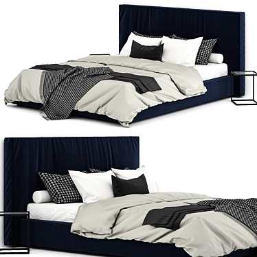 Blue Velvet Bed 02 3D model image 1 