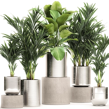 Exotic Plant Collection: Chrome Vases 3D model image 1 
