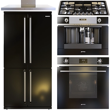 Essential Smeg Appliance Set: Gas Cooktop, Range Hood, Coffee Machine, Side-by-Side Fridge, Multifunction Oven 3D model image 1 