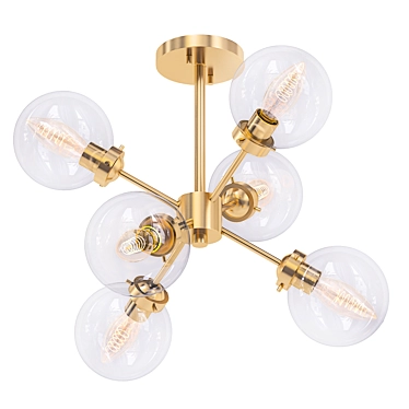 Mid-Century Gold Semi-Flush Ceiling Light 3D model image 1 