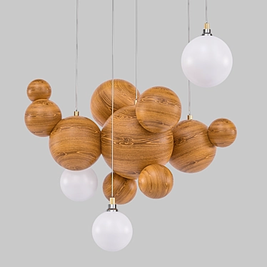 TrioSphere Wooden Pendant Light 3D model image 1 