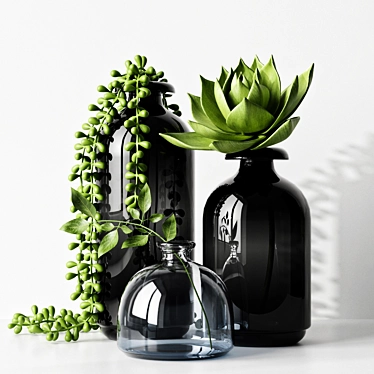 Elegant Floral Arrangement: Bouquet & Vases 3D model image 1 
