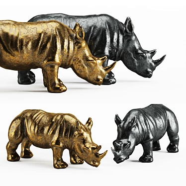 Title: Rhinoceros Sculpture in Silver and Gold 3D model image 1 