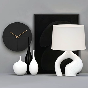 Modern Décor Set: Art, Vase, Lamp & Clock 3D model image 1 