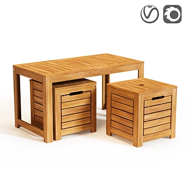 Acacia Garden Bench with Storage Boxes 3D model image 1 