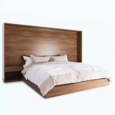 Wooden Headboard Bed - 2100*2100 3D model image 1 