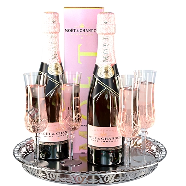 Elegant Bubbly Bliss: Sparkling Wine in Glasses 3D model image 1 