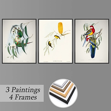 Dynamic Trio: Set of 3 Wall Paintings 3D model image 1 