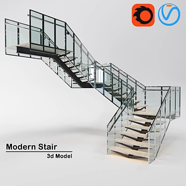 Sleek Glass Staircase 3D model image 1 