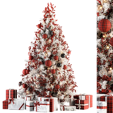  Festive Red & White Christmas Tree with Gift 3D model image 1 