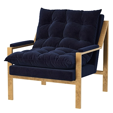 Regency Blue Velvet Gold Arm Chair 3D model image 1 