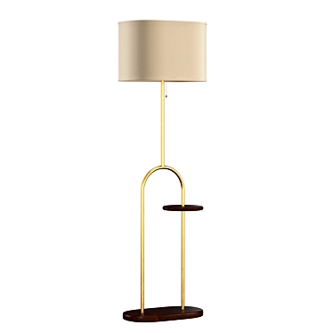 Elegant Brass and Walnut Floor Lamp 3D model image 1 