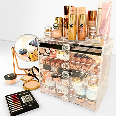 Luxury Cosmetics Set: Makeup, Salon, Mirror, Gold 3D model image 1 