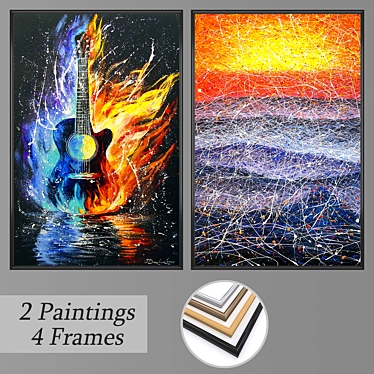 Modern Art Wall Decor Set: 2 Paintings, 4 Frames 3D model image 1 