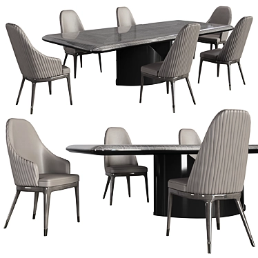 Mirage Dining Set: Elegant Madagascar Figured Mowingui Veneer Table with Quilted Leather Upholstered Chairs 3D model image 1 