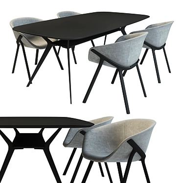 Modern Dining Set: Alias Biplane Table + Kobi Soft Chair 3D model image 1 