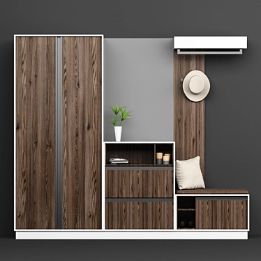 Modern Wooden Hall Furniture 3D model image 1 