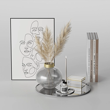 Title: Elegant Decor Set: Candles, Vase, Tray, Art, Books 3D model image 1 