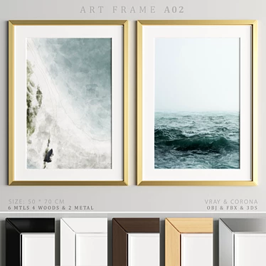 Modern Art Frame A02: Wood & Metal, 50x70cm 3D model image 1 