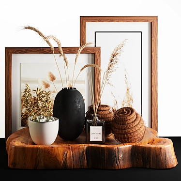 Natural Wood & Wheat Decor Set 3D model image 1 