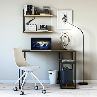 Romero Workspace: Desk, Chair, Torchere, Shelf, Stand, Decor, Trash Can 3D model image 1 