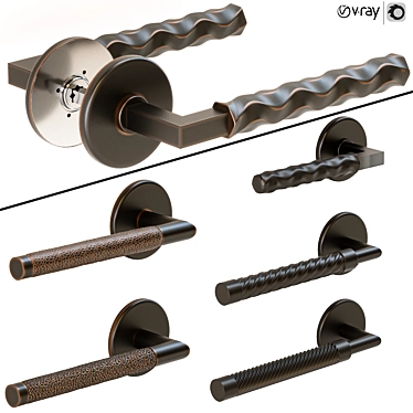 Elegant Set of 6 Door Handles 3D model image 1 