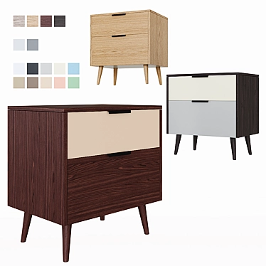 Olson Wood 2-Drawer Bedside Table 3D model image 1 