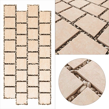 Square White Pebble Paving Slabs - Smooth Geometry, High-Resolution Texture 3D model image 1 